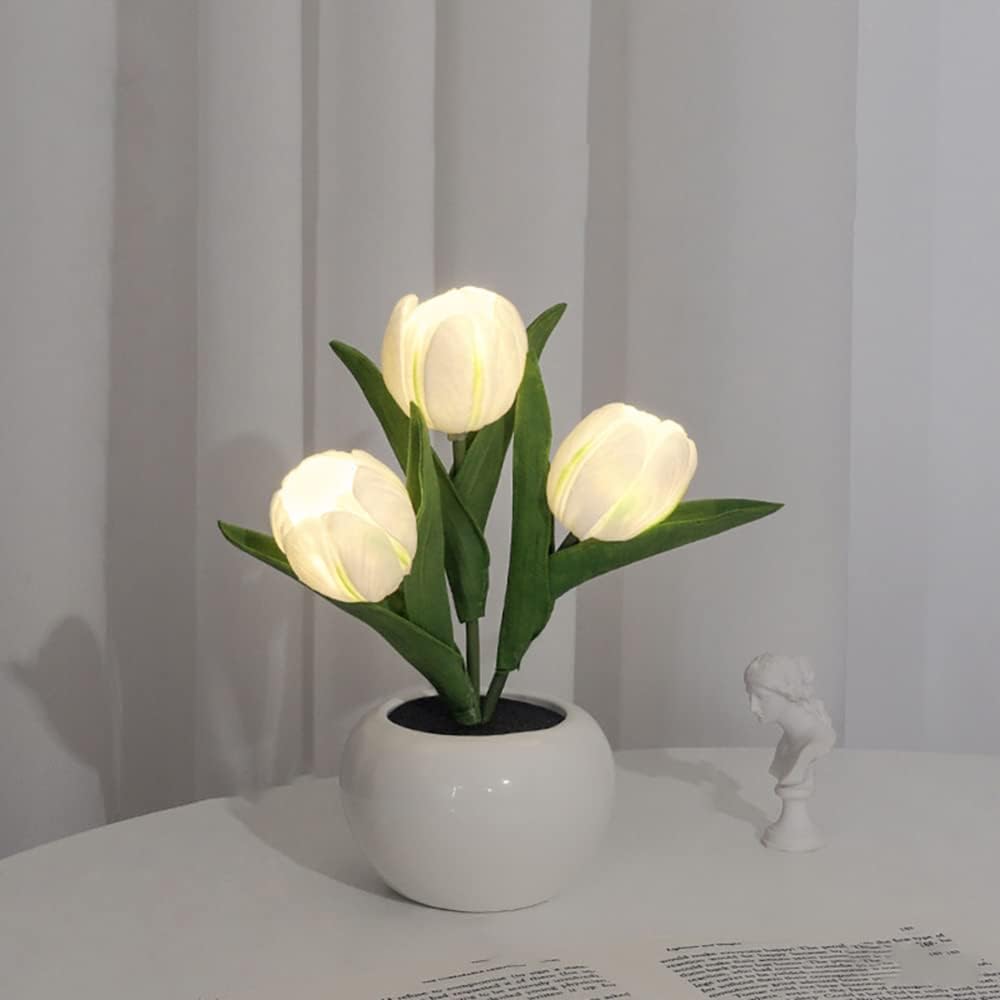Jardioui Blanc 3 fleurs Tulipe décorative illuminée