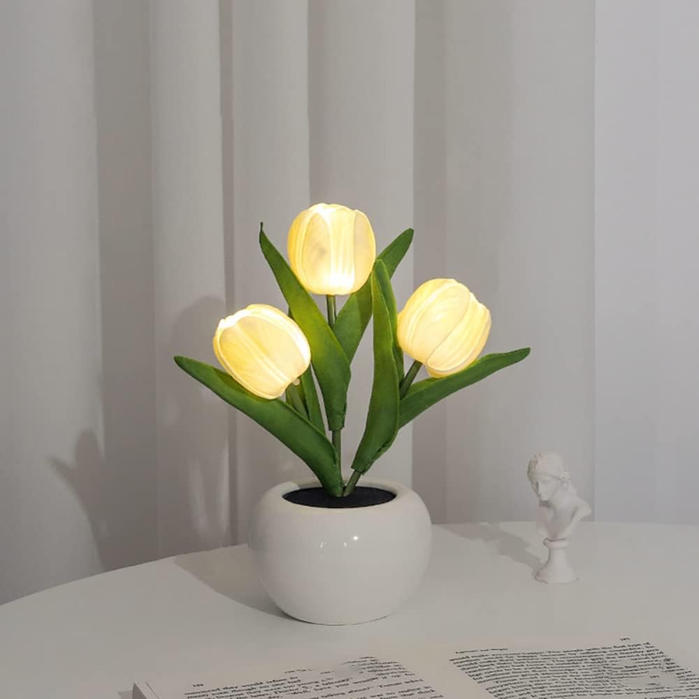 Jardioui Blanc cassé 3 fleurs Tulipe décorative illuminée