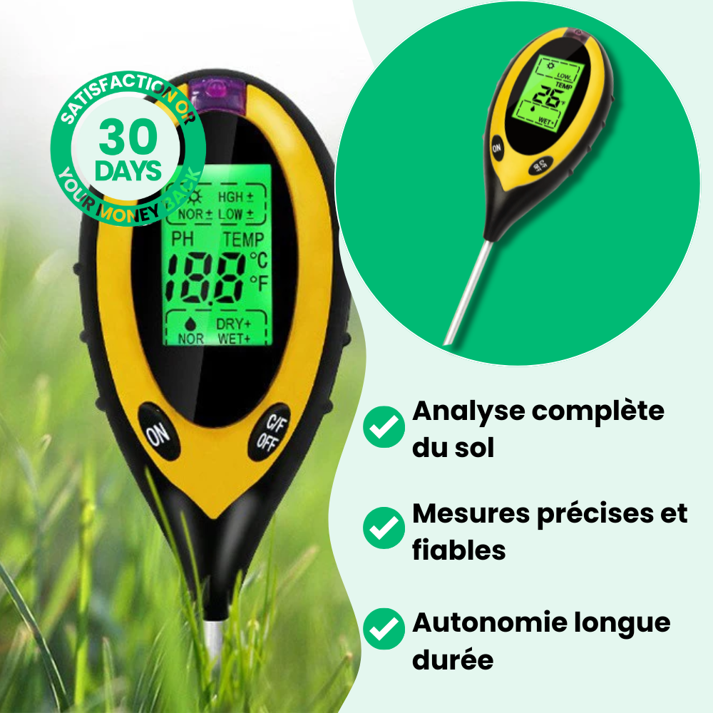 Jardioui PH-mètre de Sol Numérique Multifonction 4 en 1