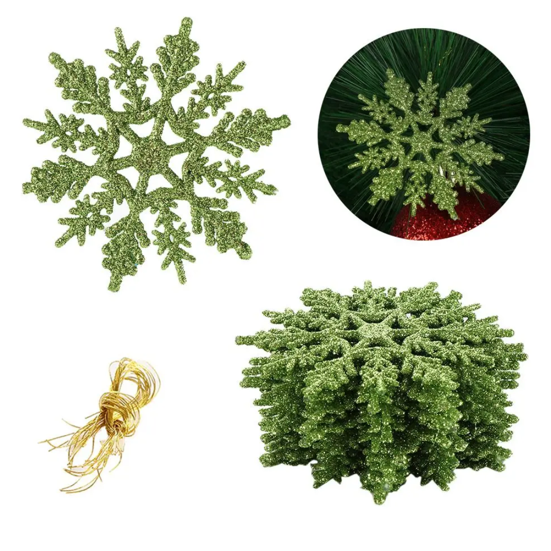 Jardioui Vert Flocons de Neige Pailletés (Lot de 12)